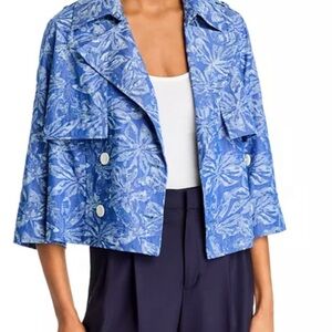 10 Crosby Derek Lam Blue Floral Cropped Trench Coat